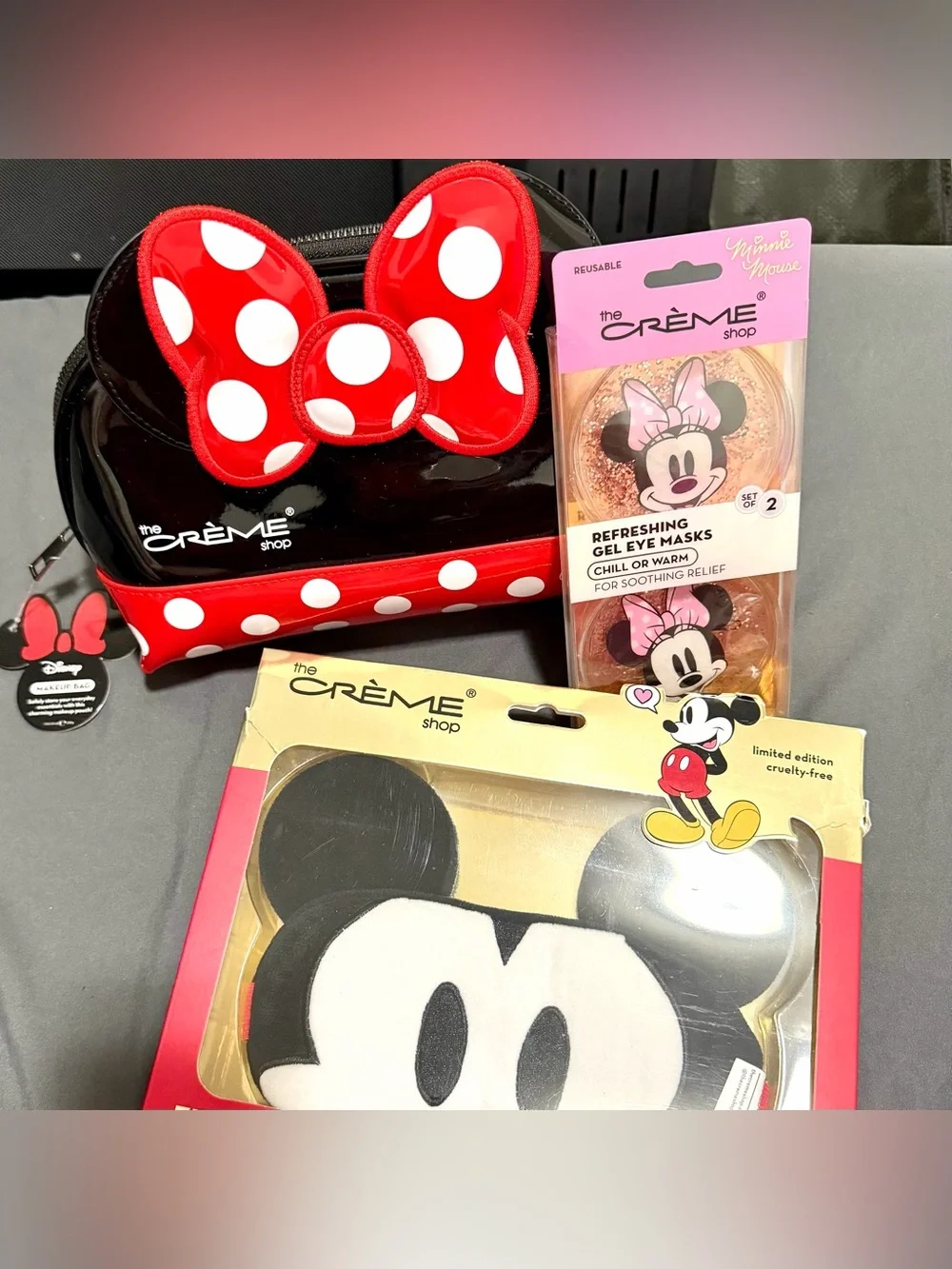 The Crème Shop Minnie Mouse Red Polka Dot Bow Make Up Bag, Eye Masks
